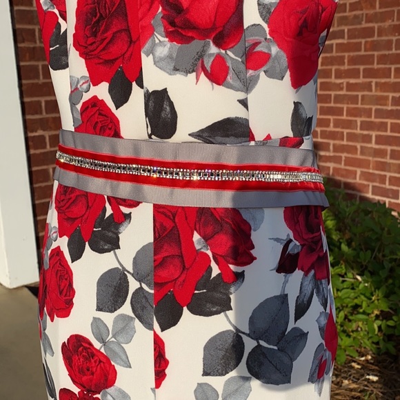 Sweet storm red, grey and rhinestone rose dress M - Picture 2 of 5